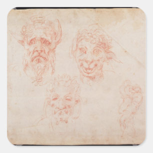 Adesivo Quadrado Esboços W.33 das caras dos satyrs