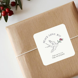 Adesivo Quadrado Esbranquiçado | Pássaro da Neve de Natal com Joia