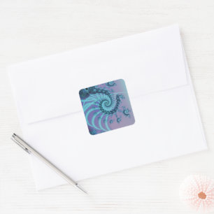Adesivo Quadrado Escadaria Espiral Arte Fractal Azul e Rosa