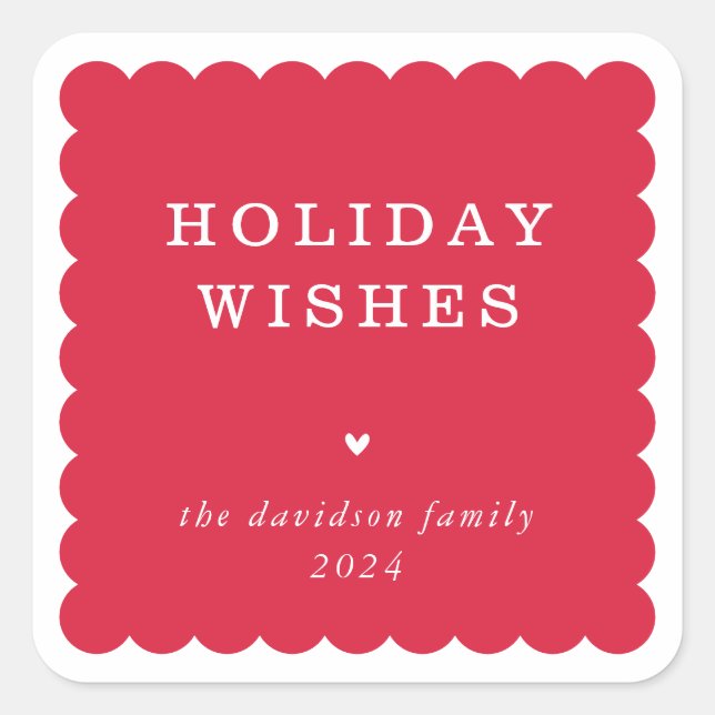 Adesivo Quadrado ESCALA BORDA moderna, fofo-borda festiva vermelho (Frente)