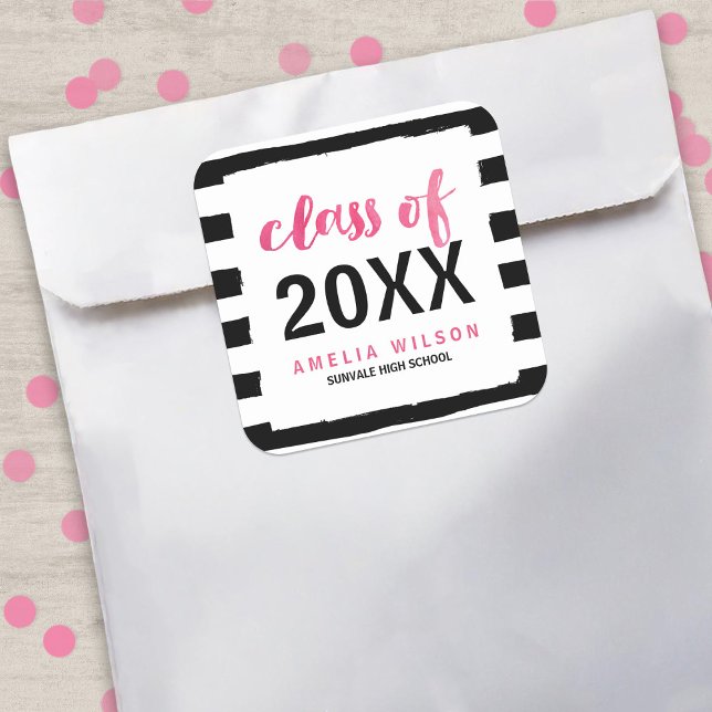 Adesivo Quadrado Escala Rosa Chic Black Stripes, Classe Rosa, de Gr (Criador carregado)