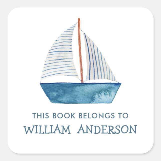 Adesivo Quadrado Escola Personalizada de Barcos Azuis Náuticos (Frente)