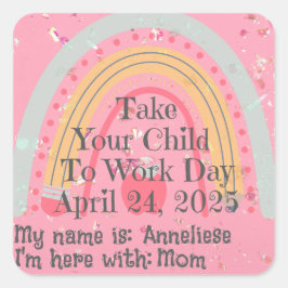 Adesivo Quadrado Escola Pink Rainbow Personalizada Leva Criança a T