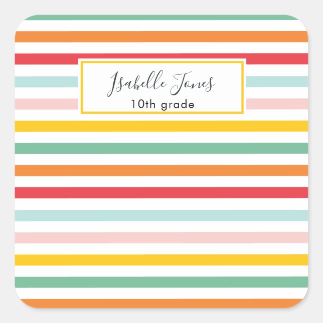 Adesivo Quadrado escola universitária colorida brilhante de stripe  (Frente)