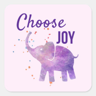 Adesivo Quadrado escolha o elefante colorido alegre cor-de-rosa pú