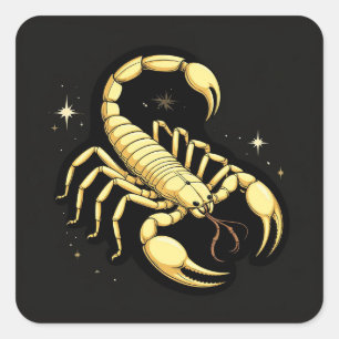 Adesivo Quadrado Escorpião Dourado Zodíaco 🖼️ Astrologia Ornamenta