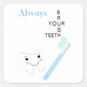 Adesivo Quadrado Escova de dentes e dente com mensagem