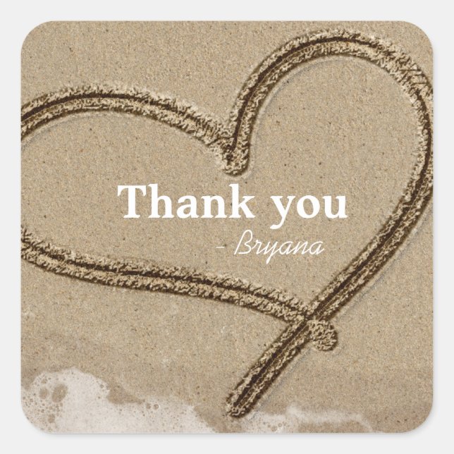 Adesivo Quadrado Escrevendo em Sand Heart Beach Wedding Sticker (Frente)