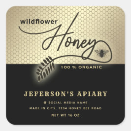 Adesivo Quadrado Escrita em ouro preto moderno Mel jar