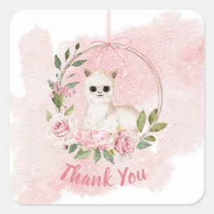 Adesivo Quadrado Escrita Por Aquarela De Bebê Rosa Elegante Obriga