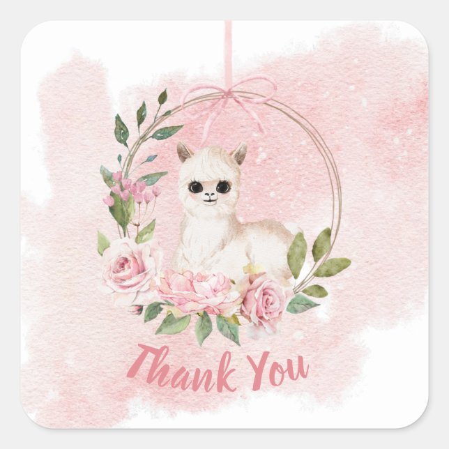 Adesivo Quadrado Escrita Por Aquarela De Bebê Rosa Elegante Obrigad (Frente)