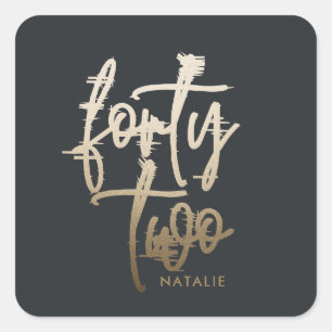 Adesivo Quadrado Escrito elegante de ouro negro de 42 anos moderno