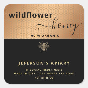 Adesivo Quadrado Escrito preto moderno de abelha Mel jar Quadrado