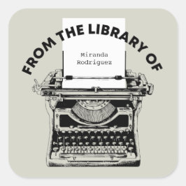 Adesivo Quadrado Escritora De Vintage Da Biblioteca Do Bookplate