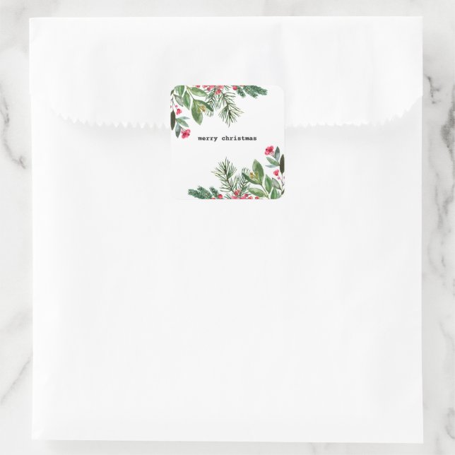 Adesivo Quadrado Escritora Elegante Folhagem de Natal Holly Berry (Bolsa)