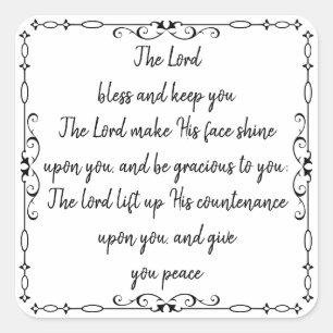 Adesivo Quadrado Escritura de bíblia Aaronic Bênção Numb 6:24-26