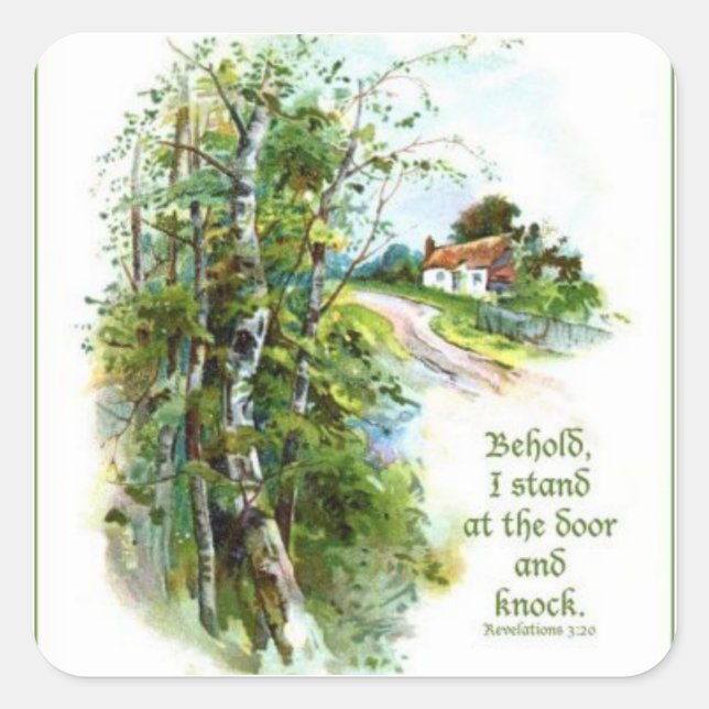 Adesivo Quadrado Escritura de Revelações 3:20 (Frente)