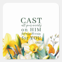 Adesivo Quadrado Escritura Floral 1 Peter 5:7