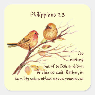 Adesivo Quadrado Escritura Philippians 2:3 Adoram Pássaros Humilhos
