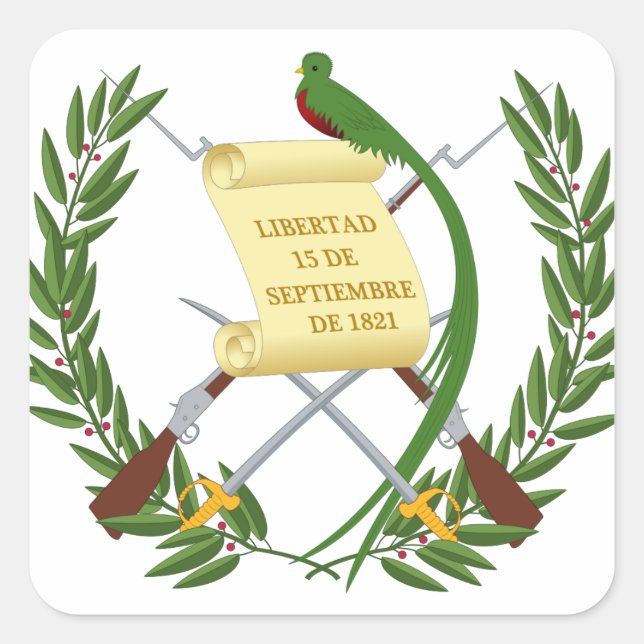 Adesivo Quadrado Escudo de armas da Guatemala - Casaco de armas (Frente)