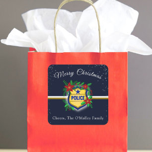 Adesivo Quadrado Escudo Policial Com Poinsettias Feliz Natal 
