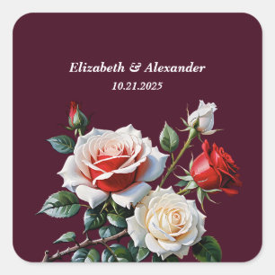 Adesivo Quadrado Escuro Rosa bonito branco vermelho rosas floral ca