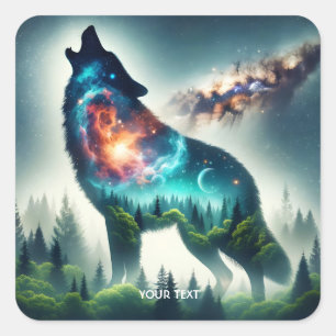 Adesivo Quadrado Espaço da Floresta do Lobo Fofado Fantasy