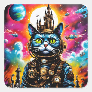 Adesivo Quadrado Espaço de Steampunk Cat II