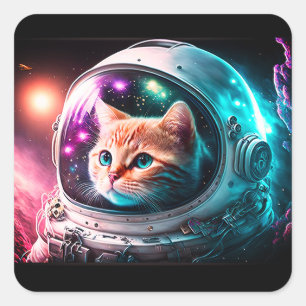 Adesivo Quadrado Espaço Engraçado Astronauta Gatinho Galáxia Univer