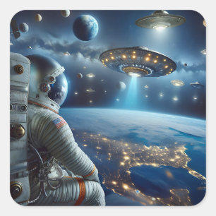 Adesivo Quadrado Espaços e Astronauta no Exterior