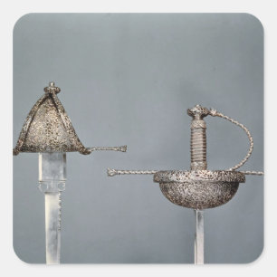 Adesivo Quadrado Espadas: rapier do copo-hilted do aço cinzelado