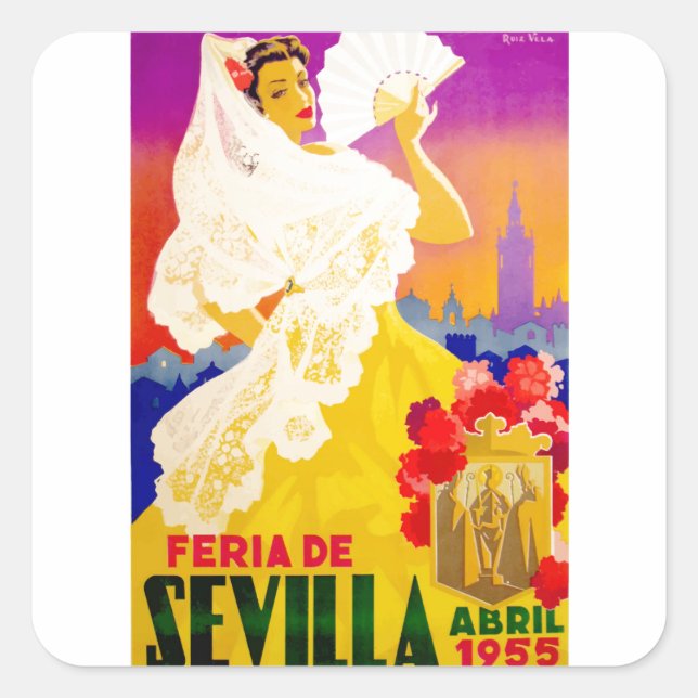 Adesivo Quadrado Espanha 1955 Seville April Fair Poster (Frente)