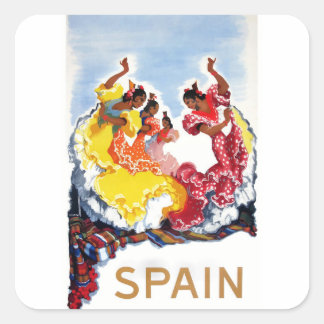 Adesivo Quadrado Espanha Vintage Poster de viagens de Dançarinos Fl