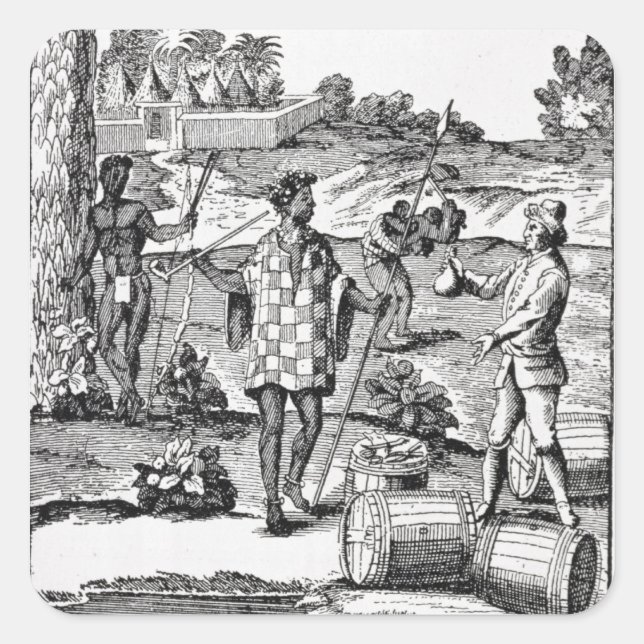 Adesivo Quadrado Espanhol Bartering com Nativos da Patagônia (Frente)