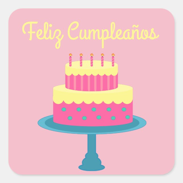 Adesivo Quadrado Espanhol "Feliz cumpleaños", Pau de Aniversário Fe (Frente)