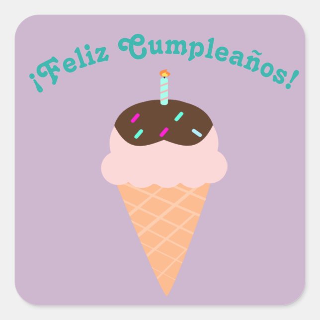 Adesivo Quadrado Espanhol "Feliz cumpleaños", Pau de Aniversário Fe (Frente)