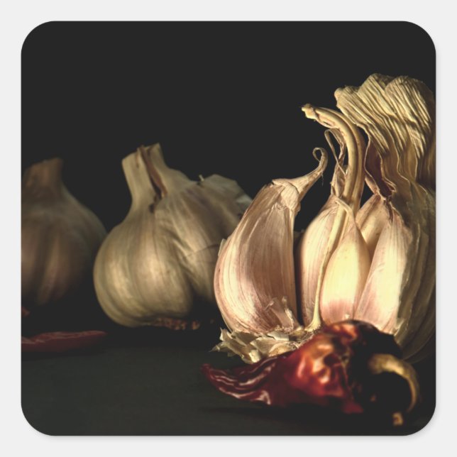 Adesivo Quadrado Especiarias de alho e pimenta-do-chileno (Frente)
