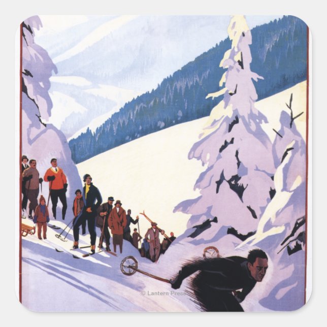 Adesivo Quadrado Espectadores Observando Poster Skier (Frente)