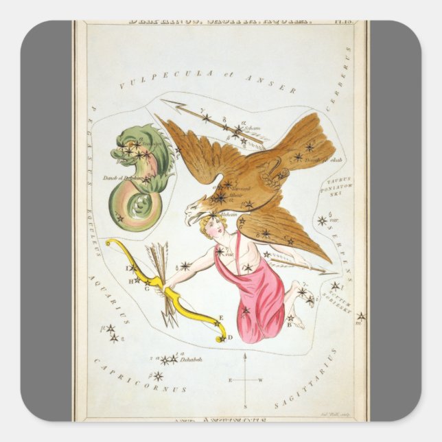 Adesivo Quadrado Espelho da Urânia, Mapa Celestial da Astronomia Vi (Frente)