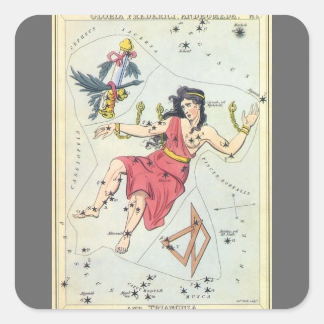 Adesivo Quadrado Espelho de Urânia, Mapa Celeste de Astronomia Anti (Frente)