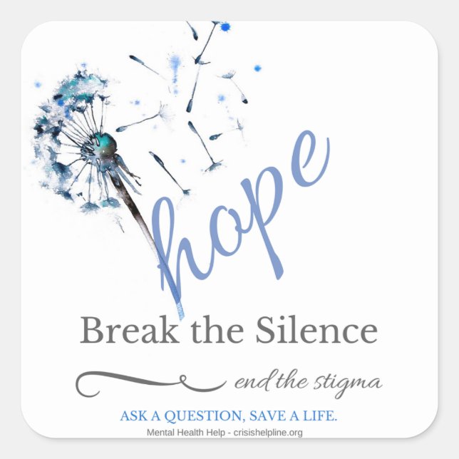 Adesivo Quadrado Esperança por Doença Mental - Vinhetas de Dandelio (Frente)