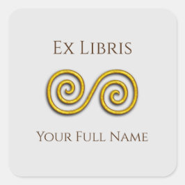 Adesivo Quadrado Espiral Ex Libris Bookplate, Personalizável