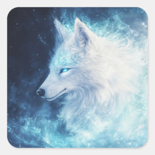 Adesivo Quadrado Espírito de Lobo com Olhos Brilhantes na Nebulosa 