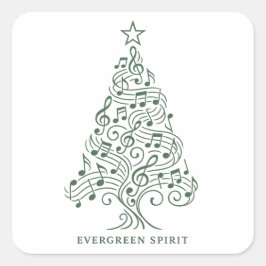 Adesivo Quadrado "Espírito Evergreen - Design de Árvore de Natal Mu