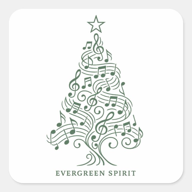Adesivo Quadrado "Espírito Evergreen - Design de Árvore de Natal Mu (Frente)