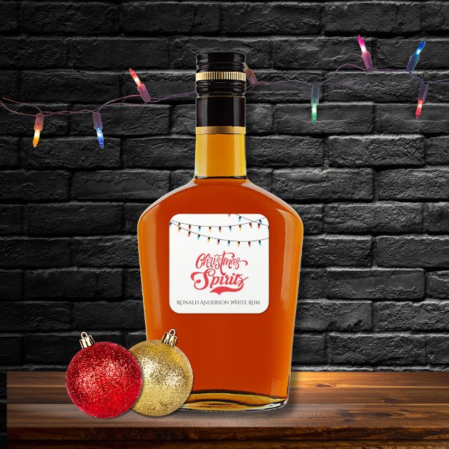 Adesivo Quadrado Espíritos de Natal Nome Personalizado com Luzes de (Criador carregado)