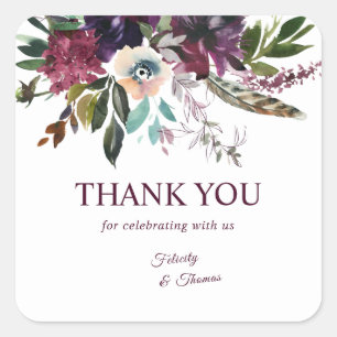 Adesivo Quadrado Esplendor Boho Floral Burgundy Branco Obrigado