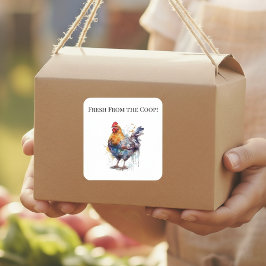 Adesivo Quadrado Esplendor de Celeiro: Galinha Aquarela, personaliz