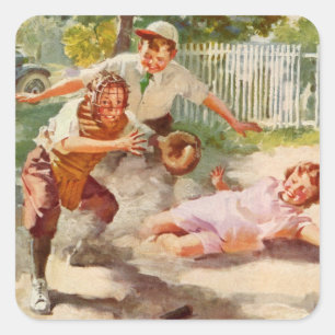 Adesivo Quadrado Esportes do vintage, basebol de Stickball do jogo