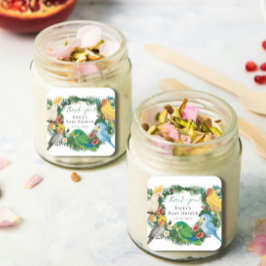 Adesivo Quadrado Esquadra Chá de fraldas de Papagaios Selvagens de